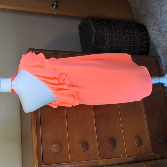 APT. 9 HOT CORAL Barbie RUFFLE ONE SHOULDER MIDI DRESS Sz Large - Picture 8 of 16